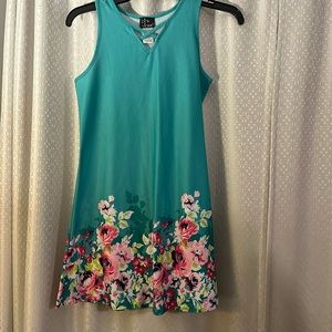 Pink Violet ~ girls large (10/12) turquoise with flower detail print at bottom